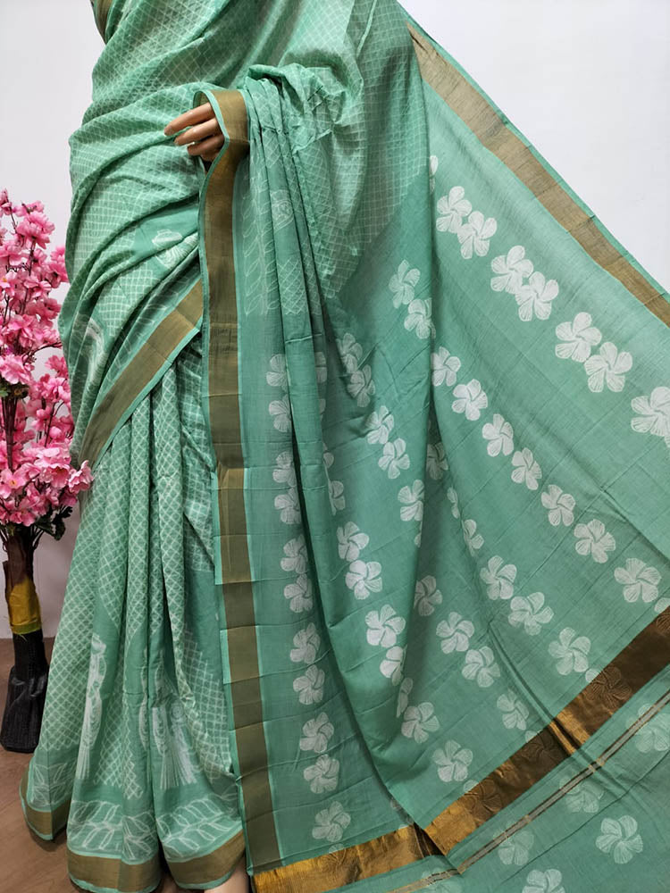 Green Shibori Pure Cotton Saree - Luxurion World