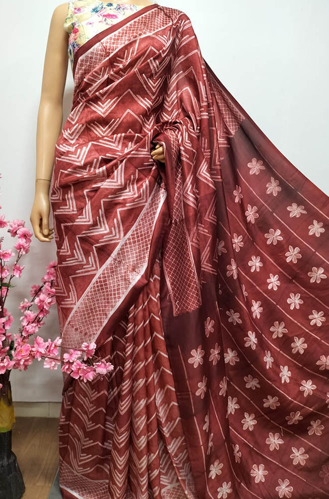 Brown Shibori Mulberry Silk Saree - Luxurion World