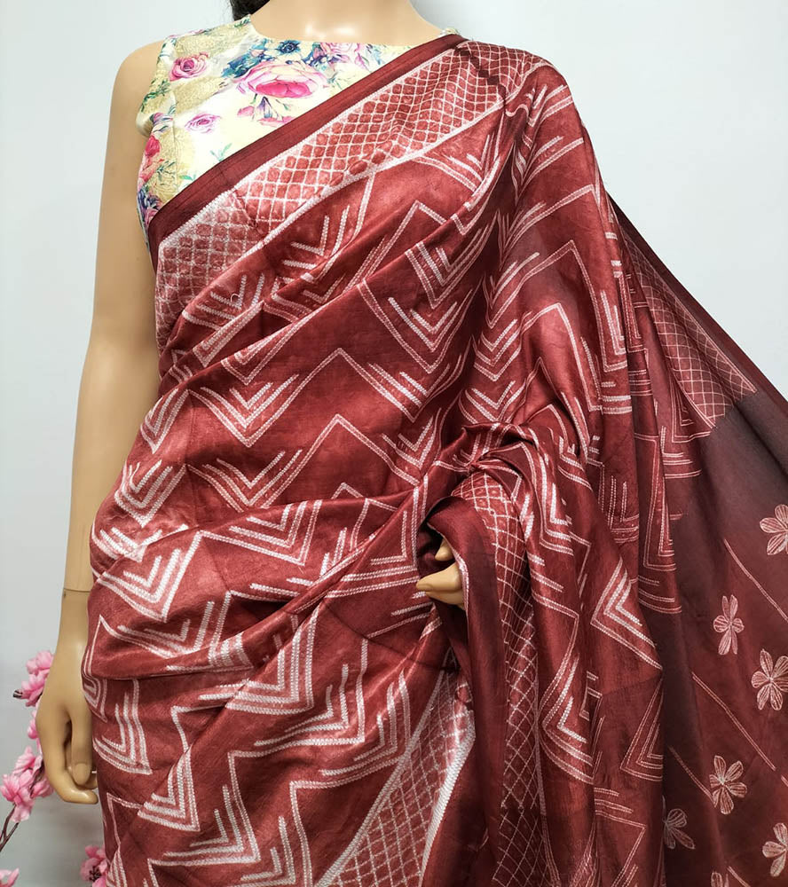 Brown Shibori Mulberry Silk Saree - Luxurion World