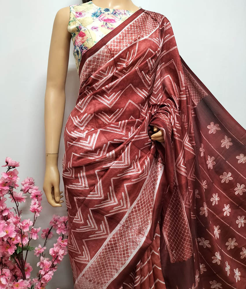 Brown Shibori Mulberry Silk Saree - Luxurion World