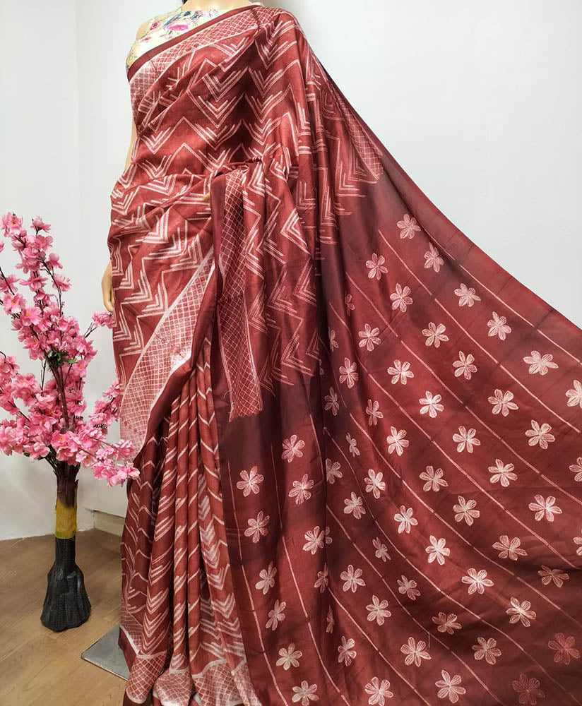 Brown Shibori Mulberry Silk Saree - Luxurion World