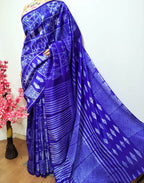Blue Shibori Mulberry Silk Saree - Luxurion World