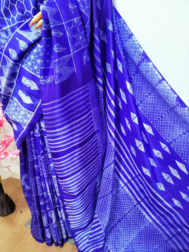 Blue Shibori Mulberry Silk Saree - Luxurion World