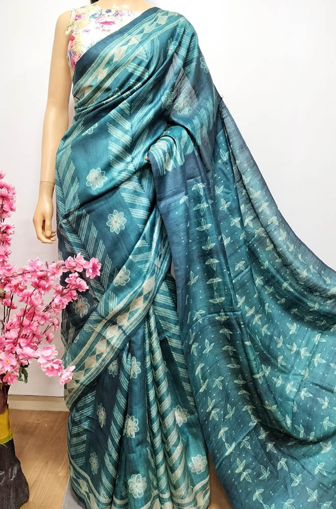 Green Shibori Tussar Silk Saree - Luxurion World