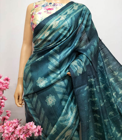 Green Shibori Tussar Silk Saree - Luxurion World