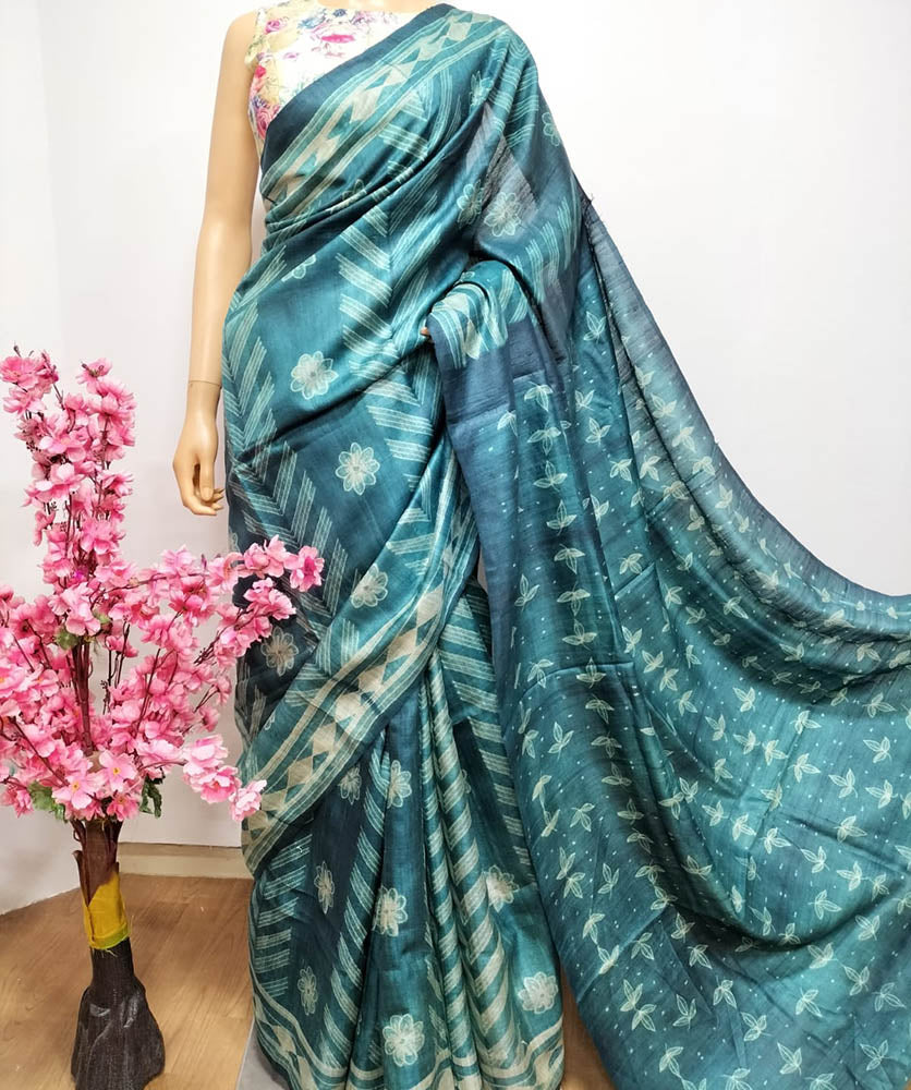 Green Shibori Tussar Silk Saree - Luxurion World