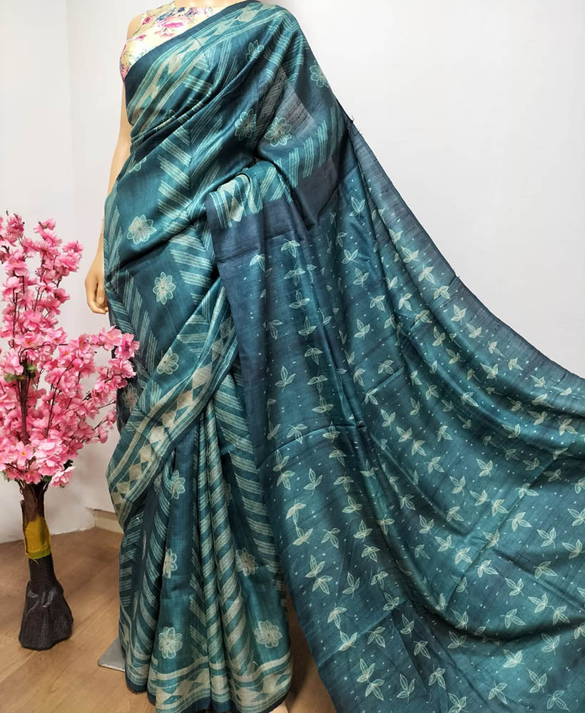 Green Shibori Tussar Silk Saree - Luxurion World