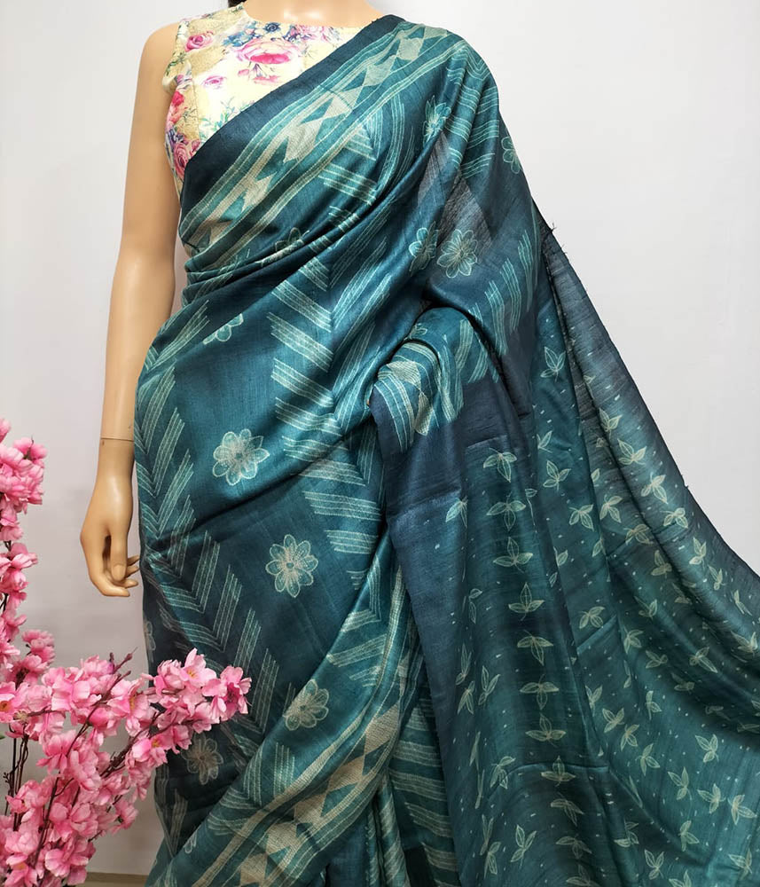 Green Shibori Tussar Silk Saree - Luxurion World