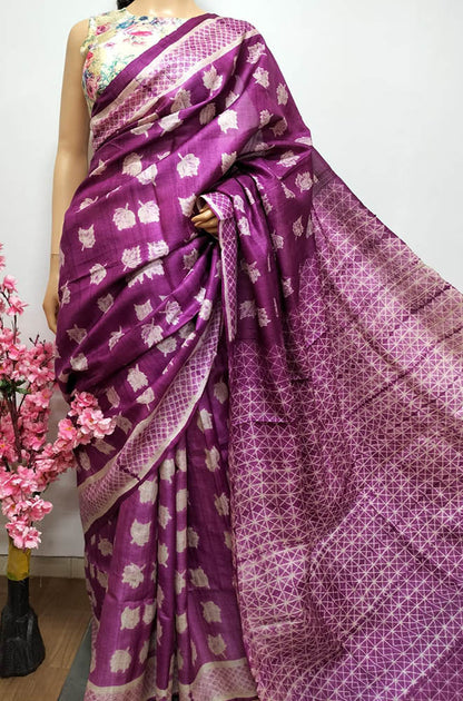 Pink Shibori Tussar Silk Saree - Luxurion World
