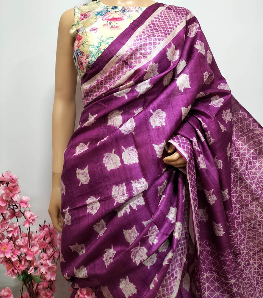 Pink Shibori Tussar Silk Saree - Luxurion World