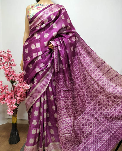 Pink Shibori Tussar Silk Saree - Luxurion World