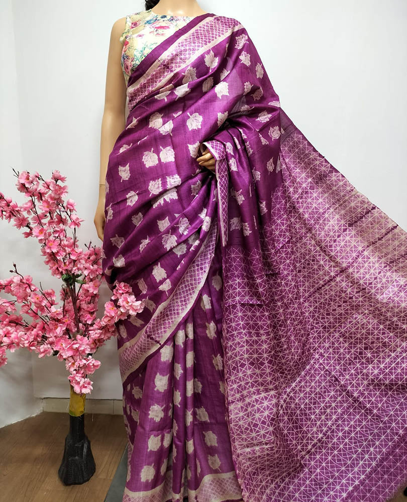 Pink Shibori Tussar Silk Saree - Luxurion World