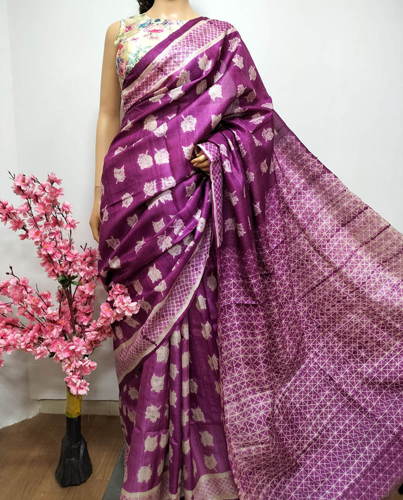 Pink Shibori Tussar Silk Saree - Luxurion World