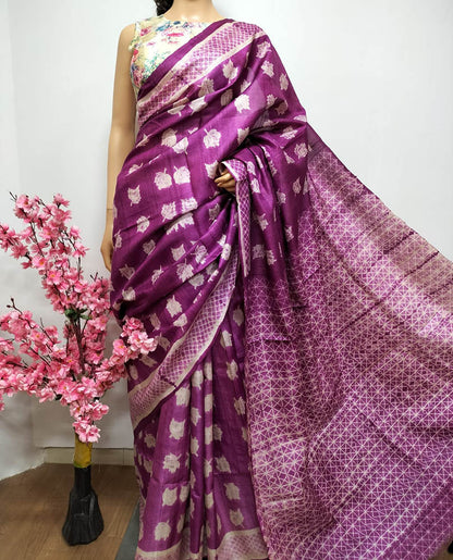 Pink Shibori Tussar Silk Saree - Luxurion World