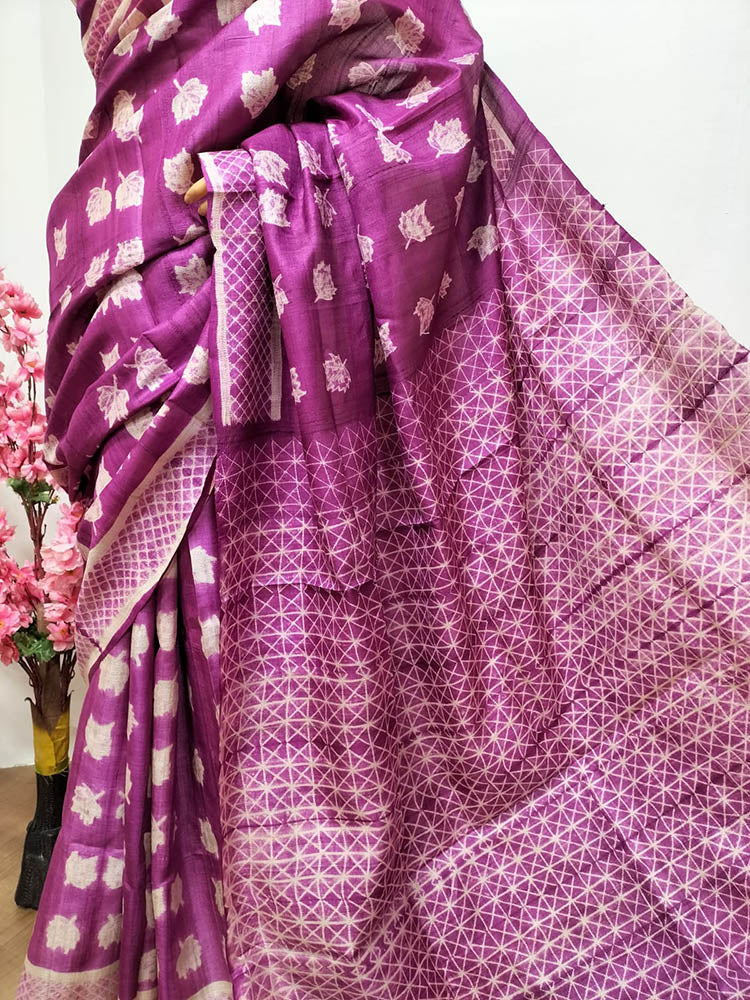 Pink Shibori Tussar Silk Saree - Luxurion World