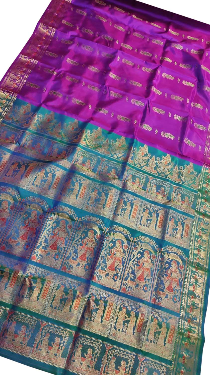 Exquisite Purple Swarnachari Handloom Meenakari Silk Saree - Luxurion World