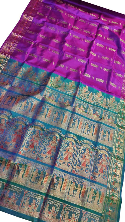 Exquisite Purple Swarnachari Handloom Meenakari Silk Saree - Luxurion World