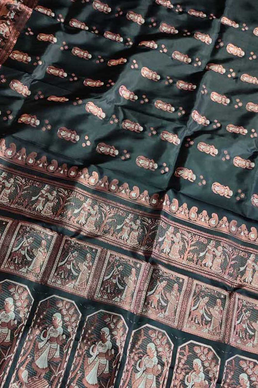 Exquisite Black Swarnachari Handloom Meenakari Silk Saree - Luxurion World