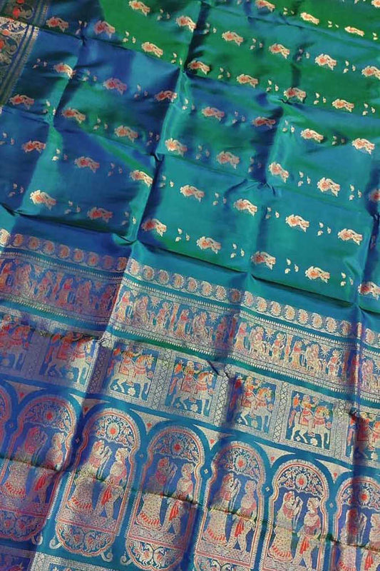 Exquisite Green Swarnachari Handloom Meenakari Silk Saree - Luxurion World