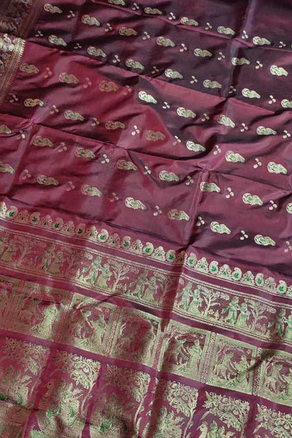 Exquisite Maroon Swarnachari Handloom Meenakari Silk Saree - Luxurion World