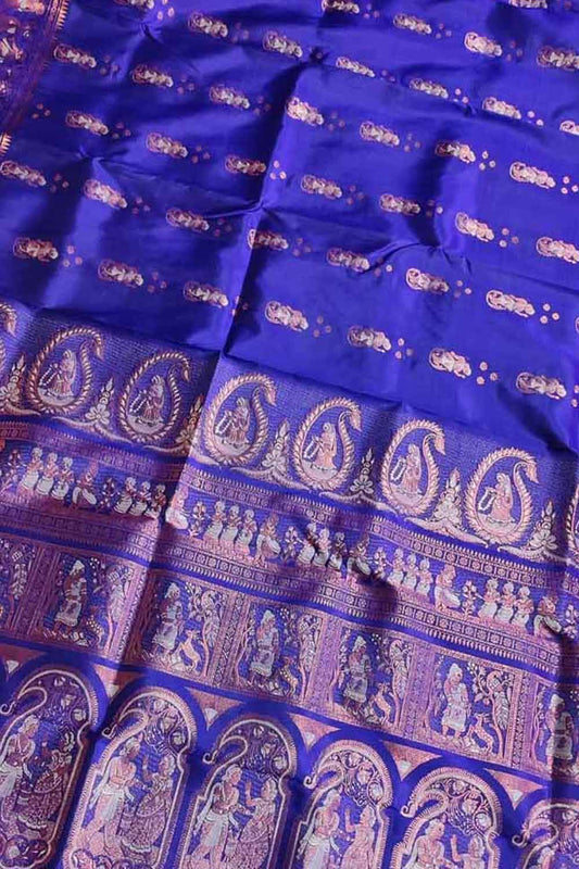 Exquisite Blue Swarnachari Handloom Meenakari Silk Saree