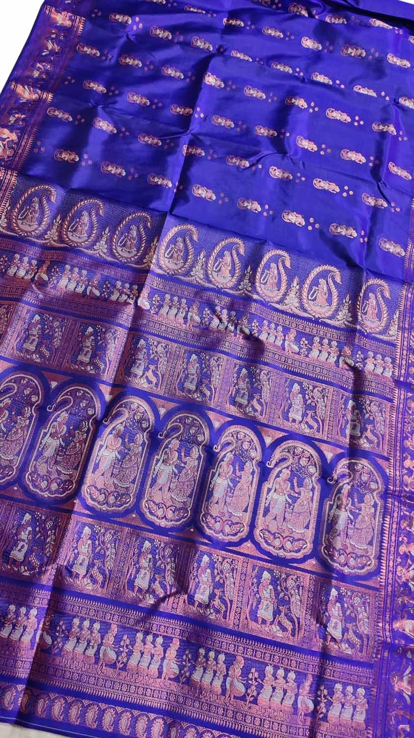 Exquisite Blue Swarnachari Handloom Meenakari Silk Saree - Luxurion World