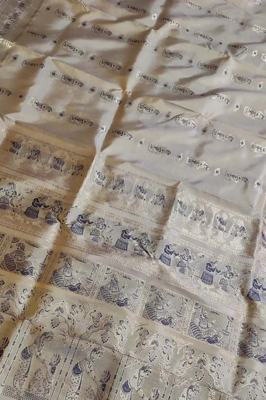 Exquisite Pastel Swarnachari Handloom Meenakari Silk Saree - Luxurion World