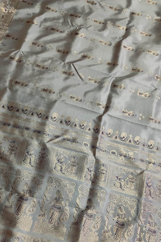 Exquisite Grey Swarnachari Handloom Meenakari Silk Saree - Luxurion World