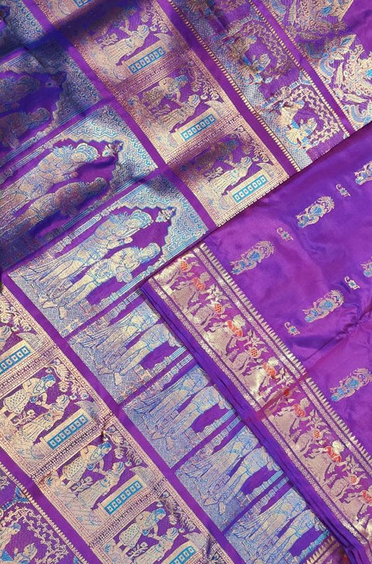 Purple Handloom Swarnachari Silk Saree - Luxurion World