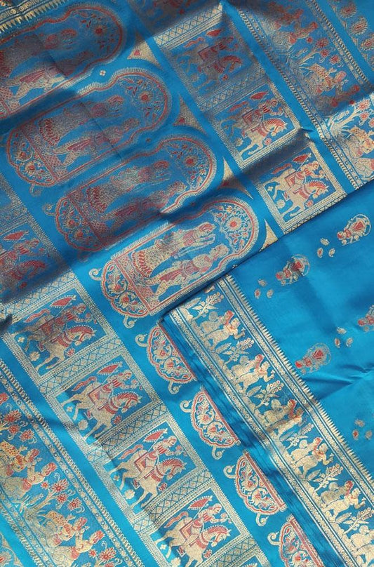 Blue Handloom Swarnachari Silk Saree - Luxurion World