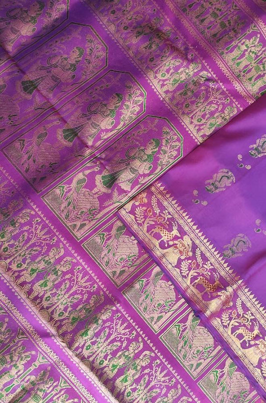 Purple Handloom Swarnachari Silk Saree - Luxurion World