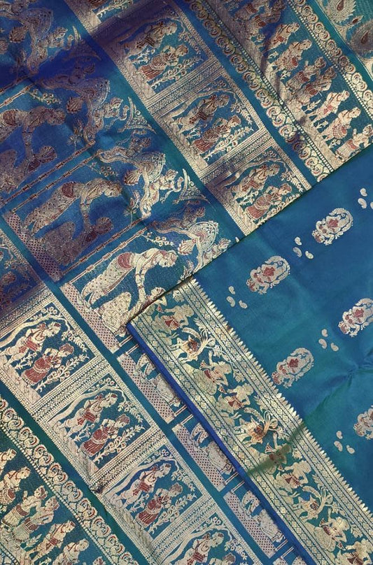Blue Handloom Swarnachari Silk Saree - Luxurion World