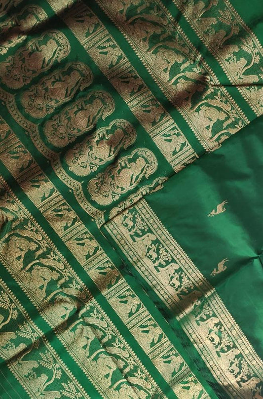 Green Handloom Swarnachari Silk Saree - Luxurion World