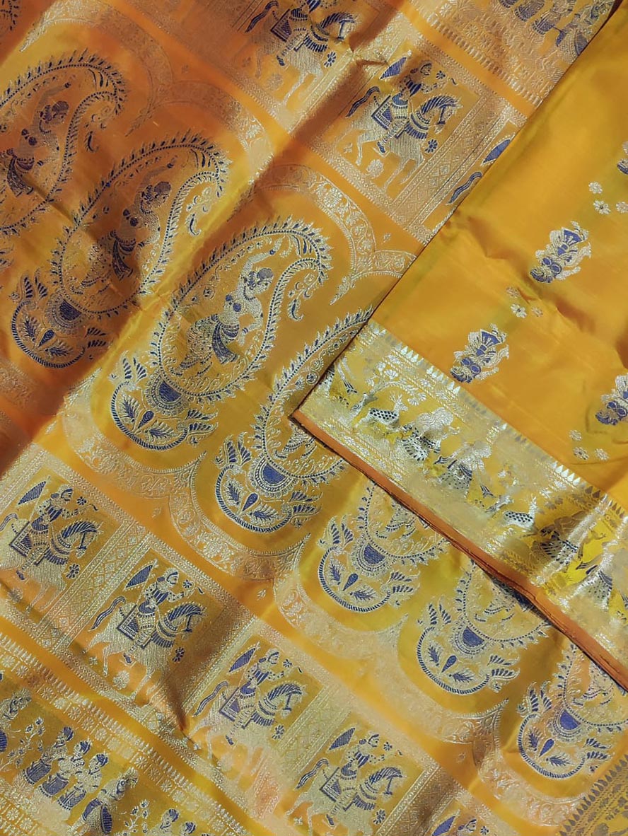 Yellow Baluchari Handloom Pure Silk Saree - Luxurion World
