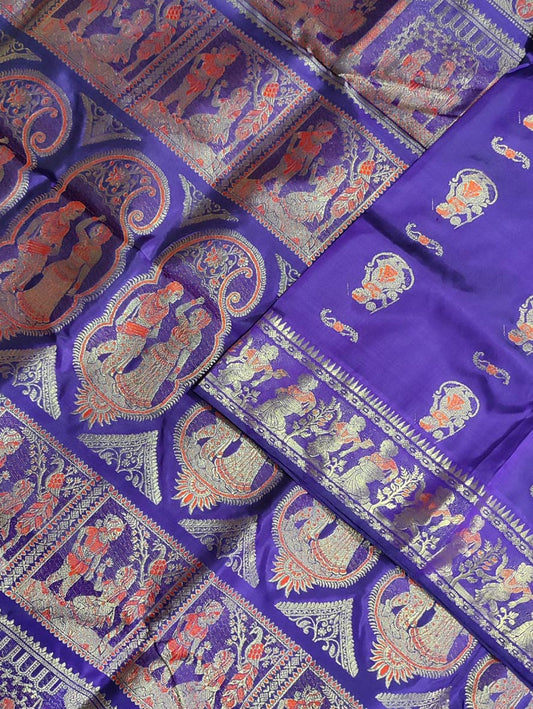 Purple Baluchari Handloom Pure Silk Saree - Luxurion World