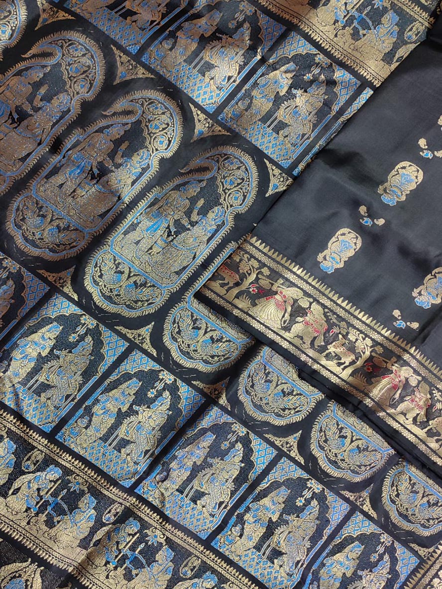 Black Baluchari Handloom Pure Silk Saree - Luxurion World