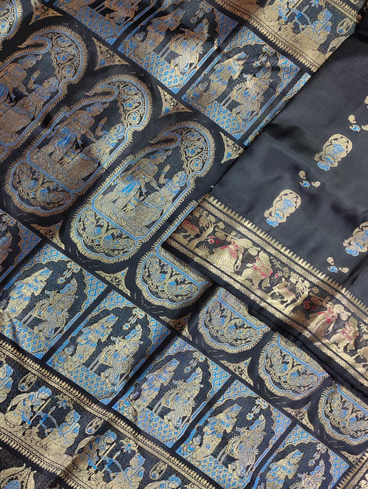 Black Baluchari Handloom Pure Silk Saree - Luxurion World