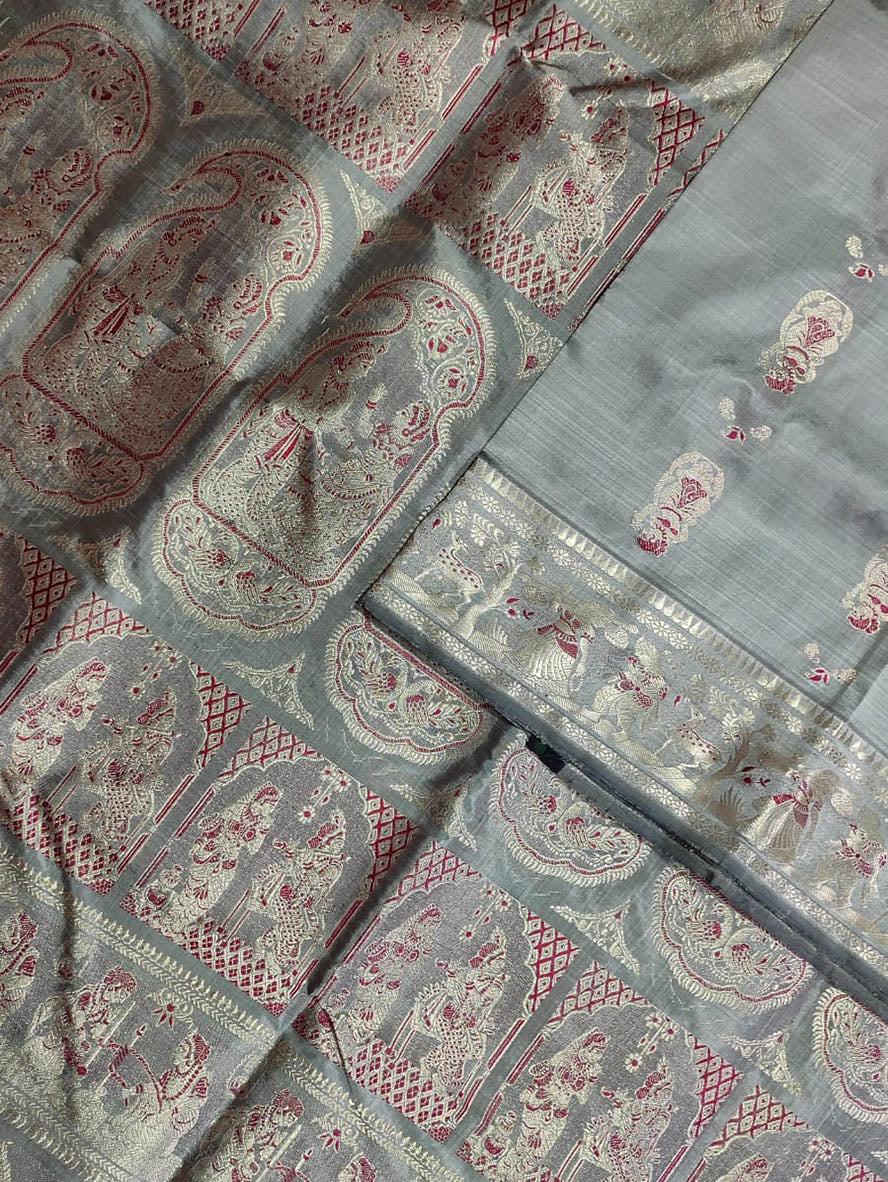 Grey Baluchari Handloom Pure Silk Saree