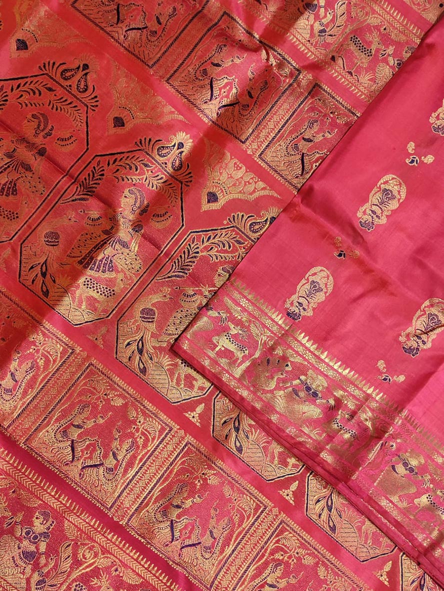 Pink Baluchari Handloom Pure Silk Saree - Luxurion World