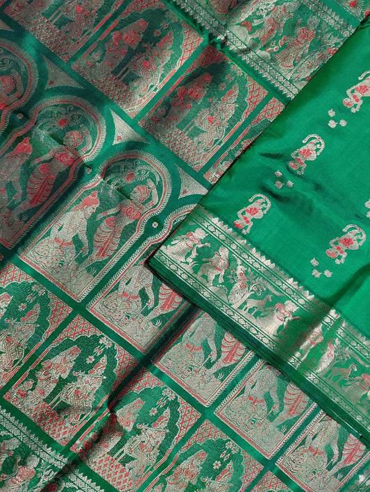 Green Baluchari Handloom Pure Silk Saree - Luxurion World