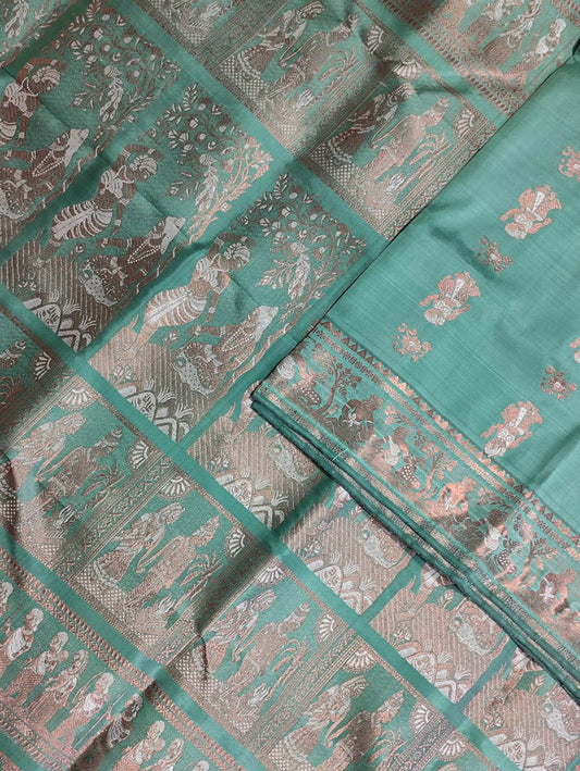 Blue Baluchari Handloom Pure Silk Saree - Luxurion World