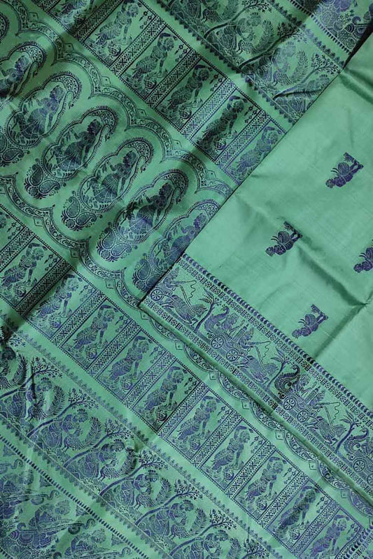 Green Baluchari Handloom Pure Silk Saree - Luxurion World