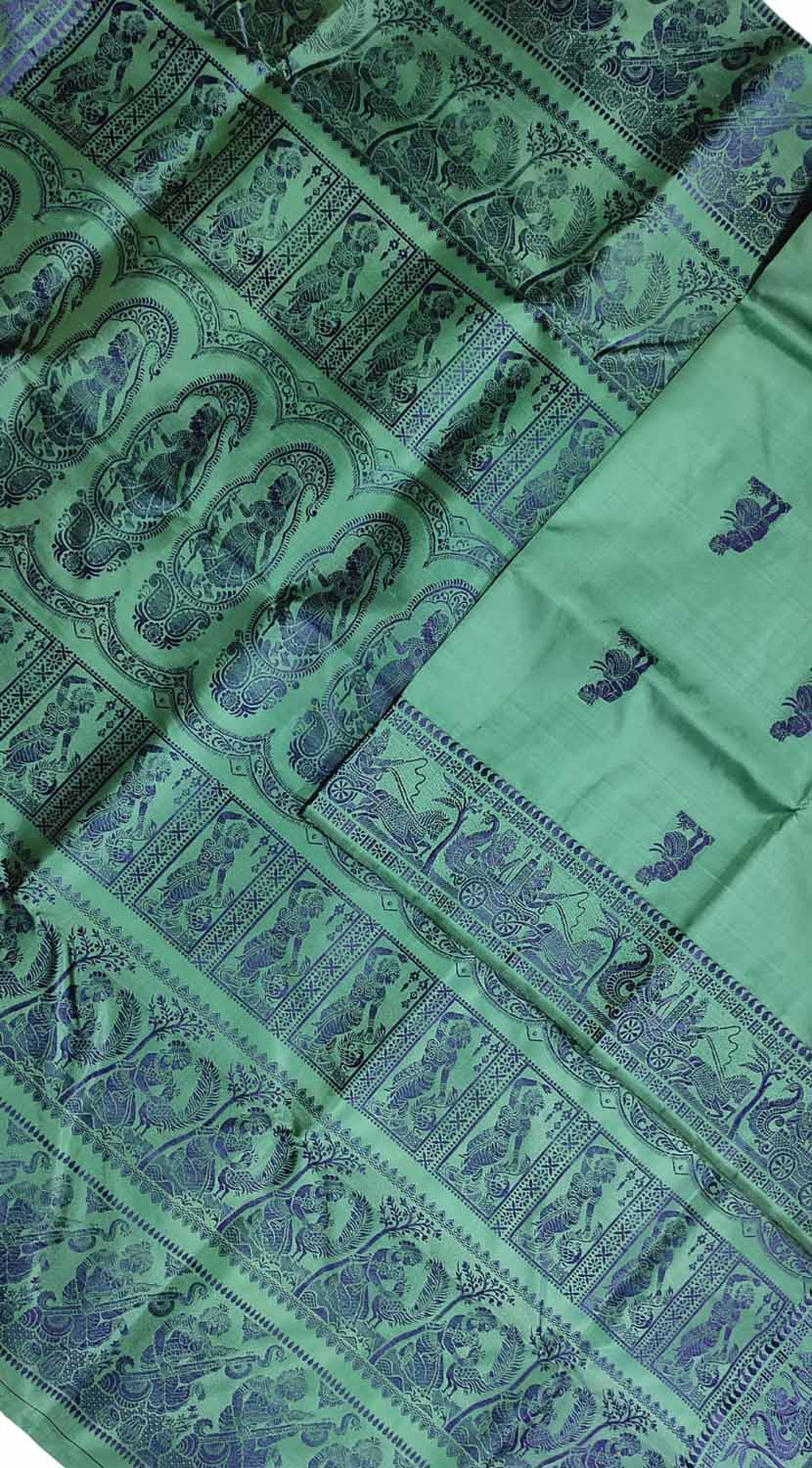 Green Baluchari Handloom Pure Silk Saree - Luxurion World