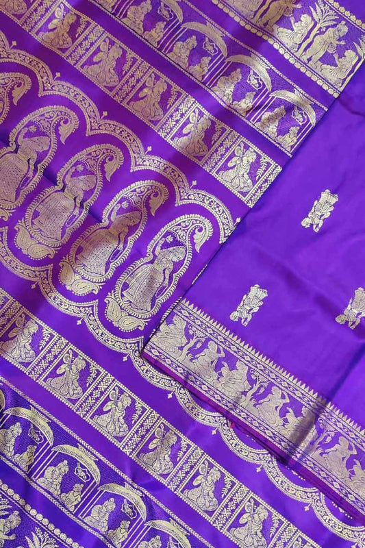 Purple Baluchari Handloom Pure Silk Saree - Luxurion World