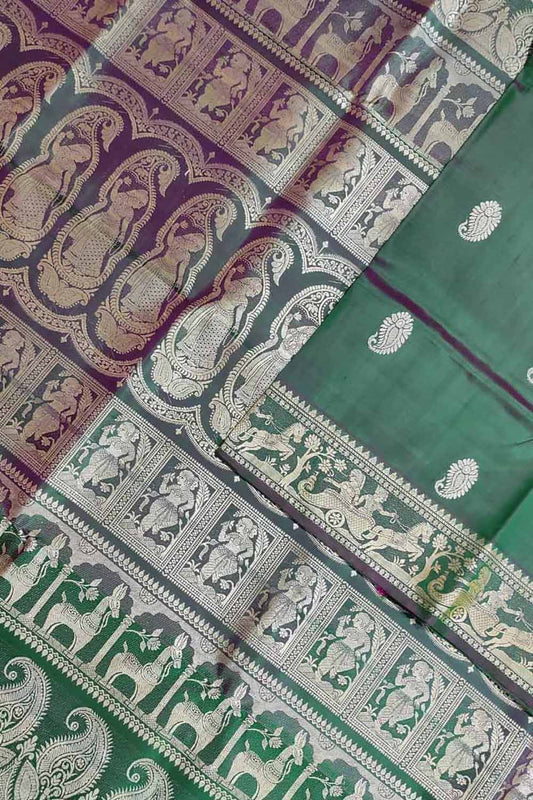Green Baluchari Handloom Pure Silk Saree - Luxurion World