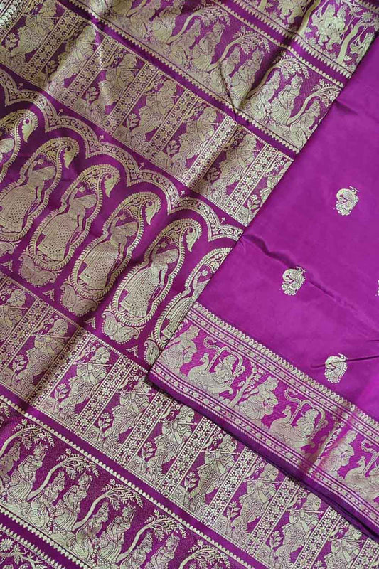 Purple Baluchari Handloom Pure Silk Saree - Luxurion World