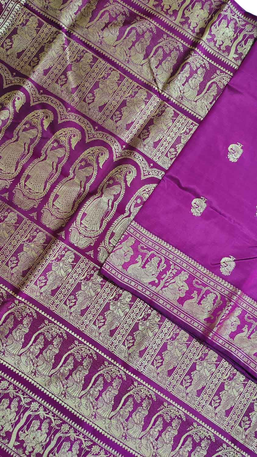 Purple Baluchari Handloom Pure Silk Saree - Luxurion World