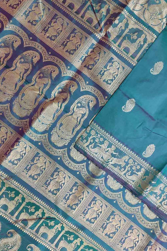 Blue Baluchari Handloom Pure Silk Saree - Luxurion World