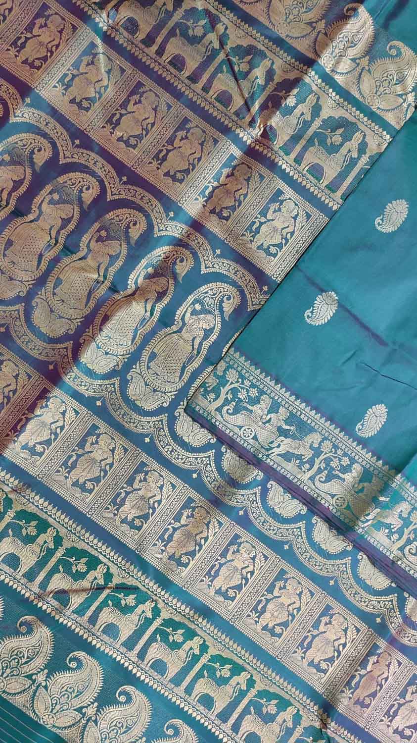 Blue Baluchari Handloom Pure Silk Saree - Luxurion World