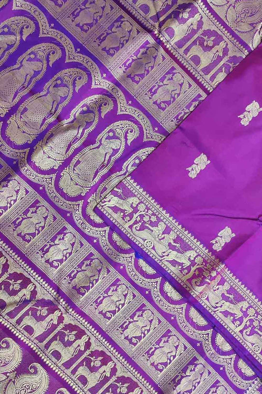 Purple Baluchari Handloom Pure Silk Saree - Luxurion World